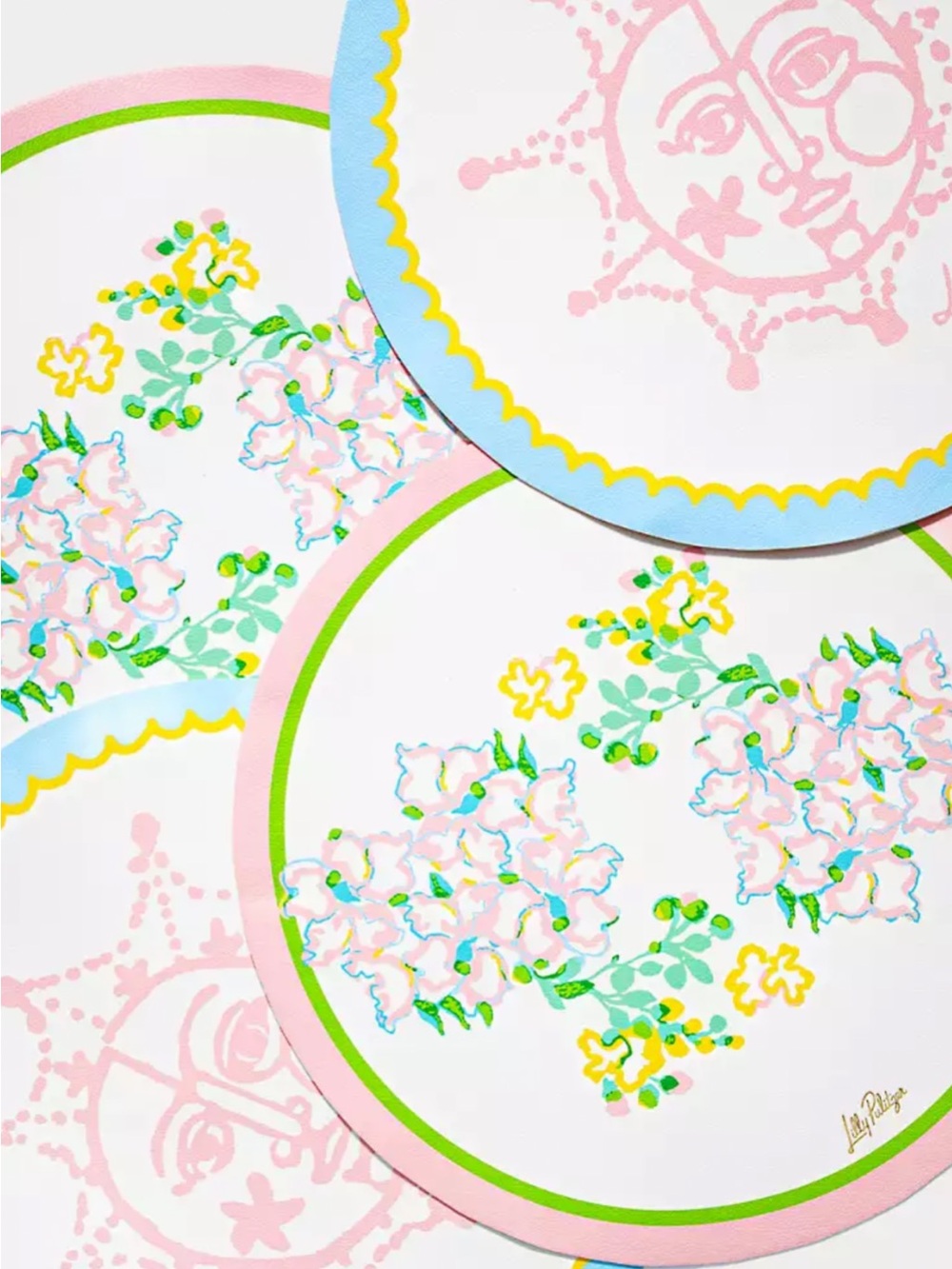 Lilly Pulitzer Round Floral Placemats in Pink, Green, Yellow, Blue